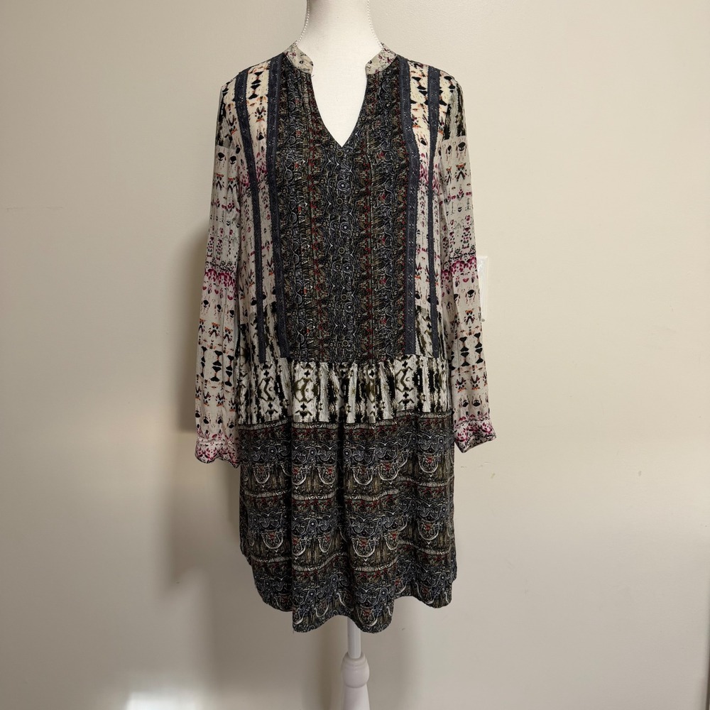 TINY Anthropologie Mixed Print Boho Tunic Dress Women M Multicolor Peasant